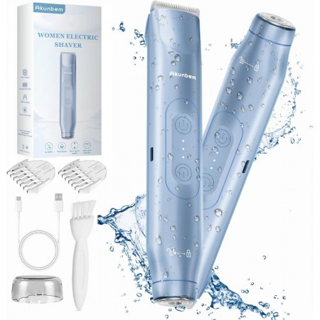 Akunbem Bikini Trimmer for Women - 2 in 1 Electric Razors for Women - Dual Head Electric Shaver - IPX7 Waterproof Wet & Dry Use Body Hair Trimmer and Facial Hair Remover for Bikini Underarm Leg Arm