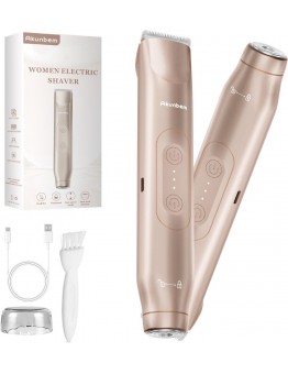 Akunbem Bikini Trimmer for Women - 2 in 1 Electric Razors for Women - Dual Head Electric Shaver - IPX7 Waterproof Wet & Dry Use Body Hair Trimmer and Facial Hair Remover for Bikini Underarm Leg Arm